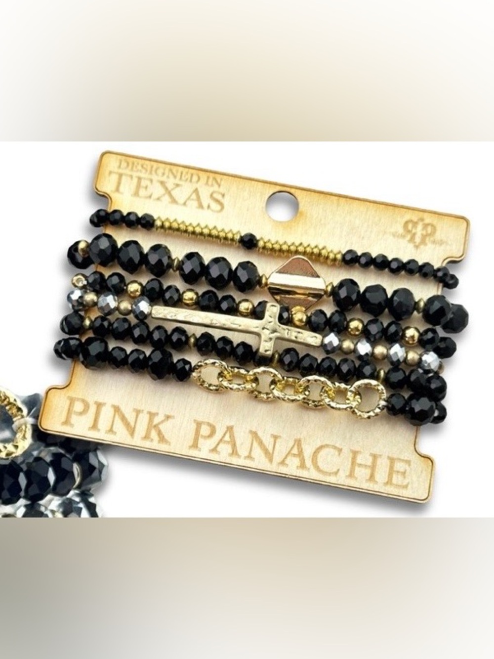 Panache Black and Gold Multi-Strand Cross Bracelet